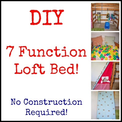 This loft bed has a rock wall, a puppet theater, a ball pit, reading nook, dress up center, swings, a ladder, rings, and of course a bed! ALL IN ONE!